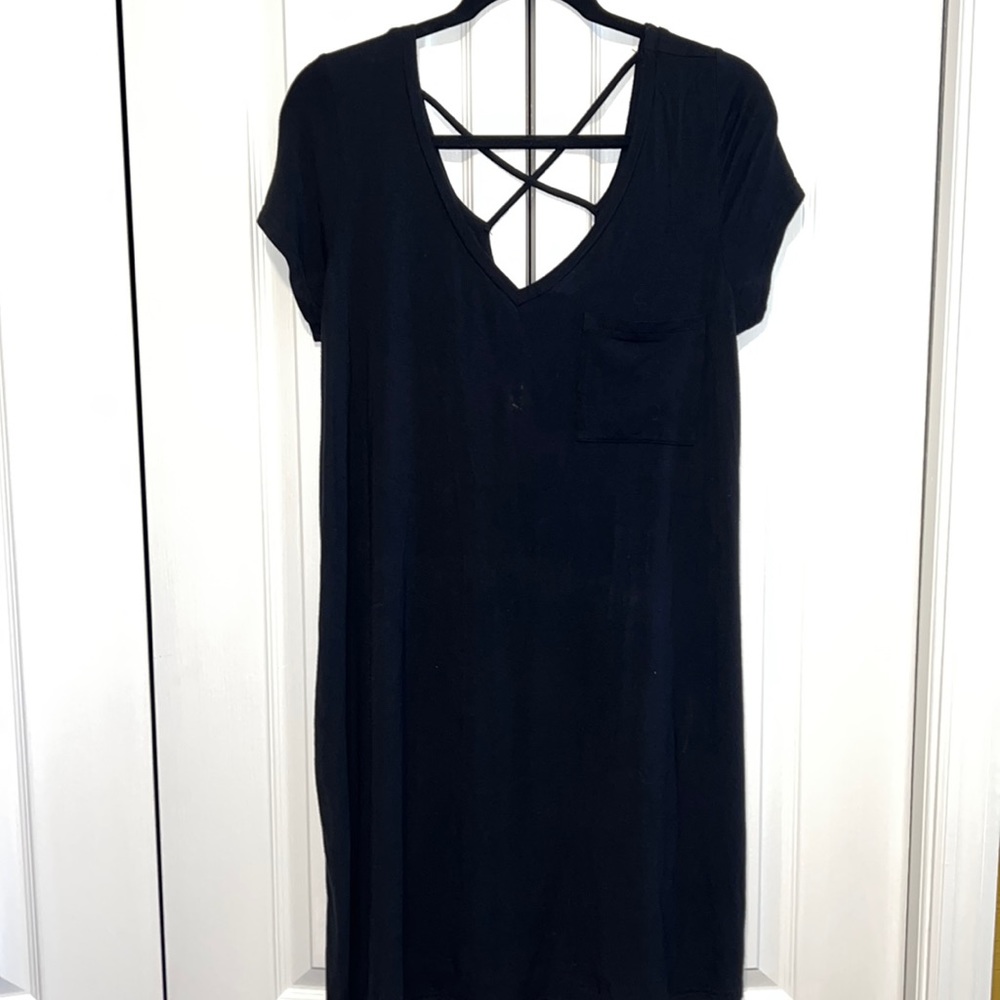 American Eagle Outfitters T-shirt Dress | Black | Criss Cross Back | Size L